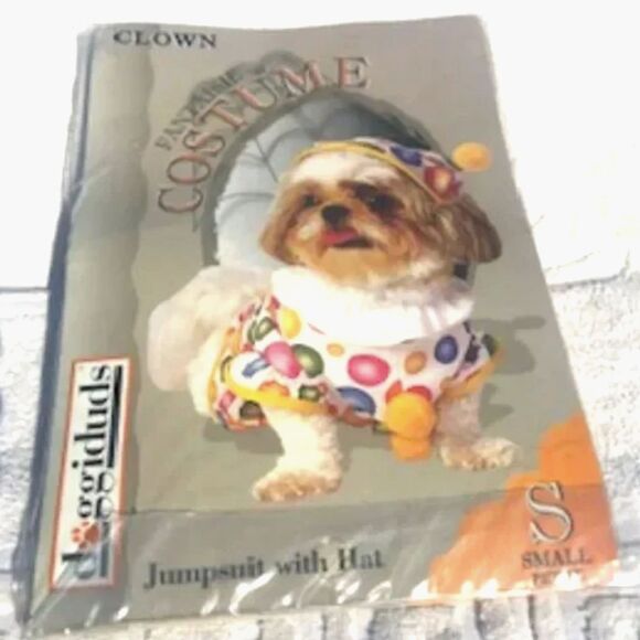 Doggie Halloween Costume Size: Petite Small . "Clown Jumpsuit w/ Tail" . New - Picture 1 of 5